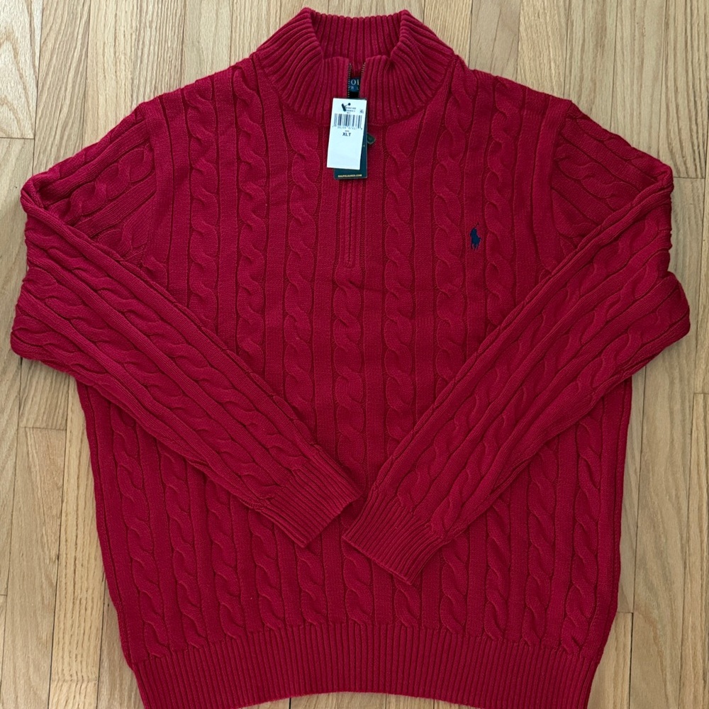 Ralph Lauren Men's Zip Up 1/4 Zip Sweater in Red